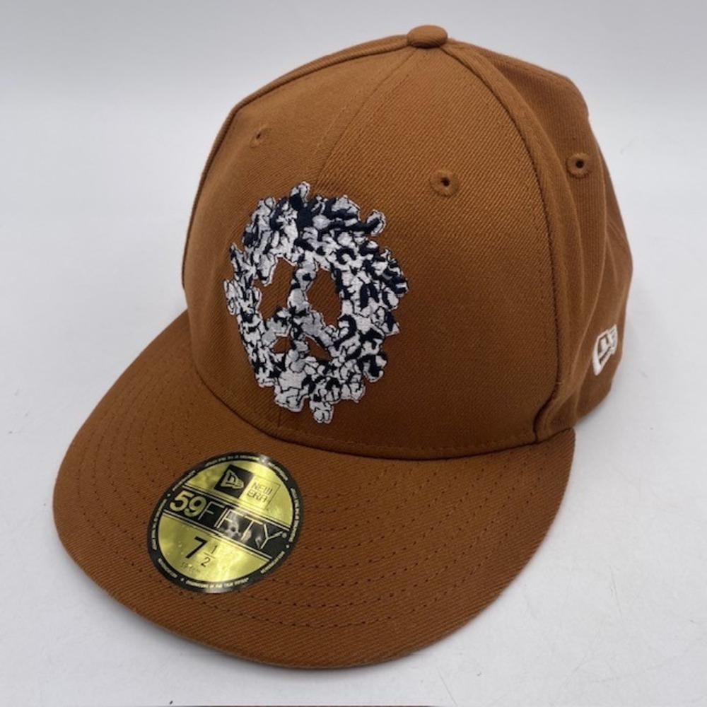 DENIM TEARS New Era 59FIFTY Fitted Hat 7 1/2 Brown Cotton Wreath Peace Sign Cap